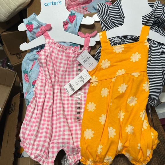 Carter's Other - Carter's Strawberry, Pink Gingham, and Yellow Floral Rompers. 4pc